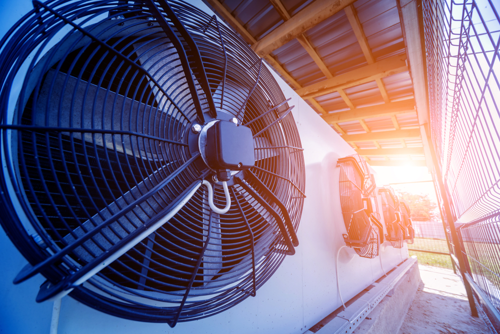 A large, industrial cooling unit, used for climate control in a commercial setting.